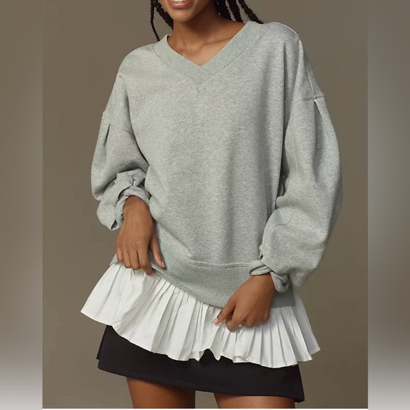 Maeve by Anthropologie V-Neck Twofer Sweatshirt Top – Medium (Oversized) SKU358 - Picture 3 of 13